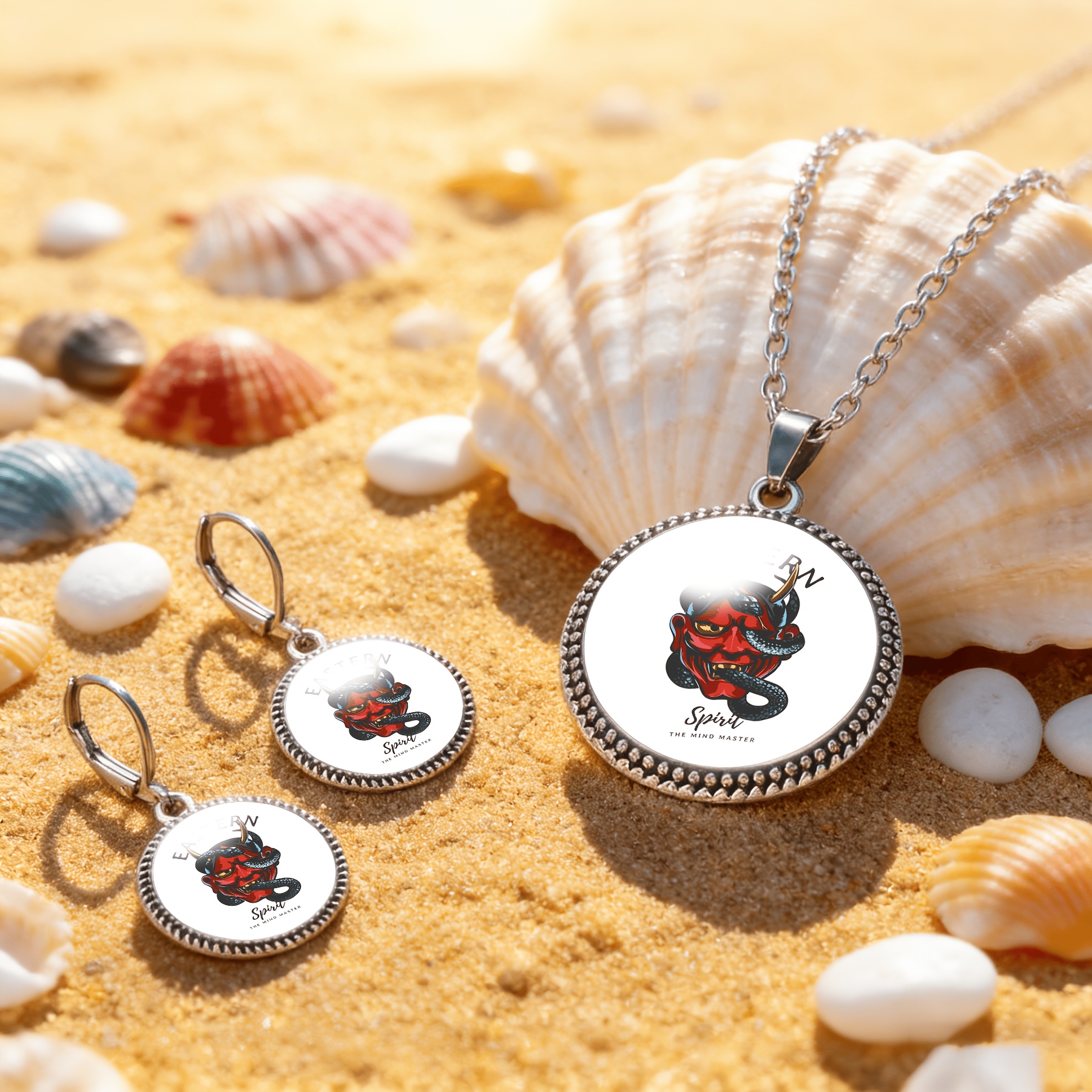 3pc Red Demon Mask Snake Entwined Classic Jewelry Set